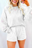 Light Grey Bow Embroidery Long Sleeve Pullover and High Waist Shorts Set