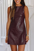 Black Faux Leather Sleeveless Round Neck Mini Dress