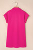 Rose Red Buttoned Collar Shift T Shirt Dress