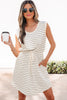 Beige Stripe Drawstring Tunic Tank Mini Dress with Pockets