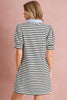 Black Stripe Collared Puff Sleeve Pocketed Mini Dress