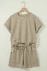 Brown Stripe Breathable Textured Knit Short 2pcs Set