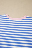Sky Blue Stripe Contrast Trim Crew Neck Tee Knot Shorts 2pcs Set