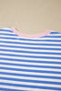 Sky Blue Stripe Contrast Trim Crew Neck Tee Knot Shorts 2pcs Set