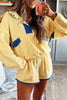 Navy Blue Colorblock Patchwork Half Button Pullover and Shorts Outfit