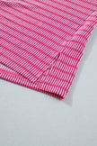Rose Stripe Raised Rib Loose Tee Drawstring Elastic Waist 2pcs Short Set