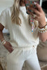 Beige Texture Loose Short Sleeve Top and Cropped Pant Set