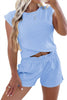 Yellow Cream Solid Short Sleeve Elastic Waist Pocket Casual Two Piece Short Set