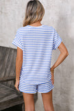 Pink Striped Print Short Sleeve Top and Pocket Shorts Set
