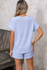 Pink Striped Print Short Sleeve Top and Pocket Shorts Set