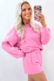 Light Grey Bow Embroidery Long Sleeve Pullover and High Waist Shorts Set