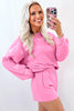 Light Grey Bow Embroidery Long Sleeve Pullover and High Waist Shorts Set