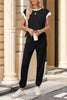 Black Color Block Trim 2 Tone Contrasted Tank and Pants Set