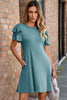 Skobeloff Solid Color Round Neck Double Ruffle Short Sleeve Dress