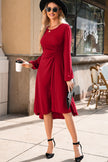 Black Plain Lantern Sleeve Midi Dress