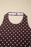 Brown Polka Dot Halter Tank Drawstring Elastic Waist Short Set