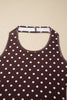 Brown Polka Dot Halter Tank Drawstring Elastic Waist Short Set