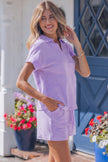 Sky Blue Striped Dolman Sleeve Pullover and Drawstring Shorts Set
