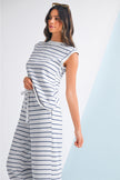 Rose Stripe Casual  Tee and Wide Leg Pants Set