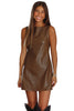 Black Faux Leather Sleeveless Round Neck Mini Dress