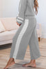 Mineral Red Varsity Stripe Patchwork Puff Sleeve Pullover Drawstring Wide Leg Pant Set