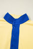Navy Blue Colorblock Patchwork Half Button Pullover and Shorts Outfit