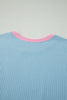 Sachet Pink Soft Ribbed Color Block Trim Casual Short Set