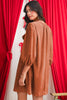 Moss Green Split Neck Scallop Detail Pleated Corduroy Mini Dress