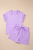 Sky Blue Striped Dolman Sleeve Pullover and Drawstring Shorts Set