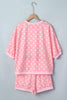 Pink Polka Dot Oversized Top Drawstring Short Set