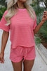 Rose Stripe Side Split Knit Tee Drawstring Shorts Set