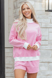 Pink Stripe Oversize Mock Neck Sweatshirt and Shorts Set