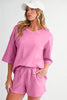 Bonbon Loose V Neck Tee and Drawstring Shorts Set