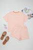 Yellow Stripe Contrast Neck Loose Tee and Drawstring Shorts Set