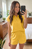 Mist Blue Loose Polo Tee Elastic Waist 2pcs Short Set