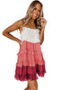 Fiery Red Pink Ombre Swiss Dot Ruffled Tiered Mini Dress