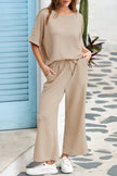 Oatmeal 3D Lattice Texture Sporty Dolman Top Drawstring Pants Set