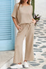 Oatmeal 3D Lattice Texture Sporty Dolman Top Drawstring Pants Set