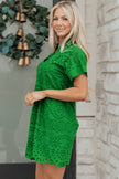 Rose Red Solid Color Eyelet Embroidered T Shirt Mini Dress