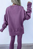 Black Solid Color Oversize Slit Sweatshirt Ribbed Leggings 2pcs Set