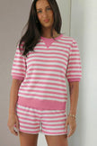 Pink Stripe Puff Short Sleeve T Shirt Matching Shorts Set