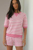 Pink Stripe Puff Short Sleeve T Shirt Matching Shorts Set