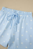 White Polka Dot Short Sleeve Loose Top Drawstring Shorts Set