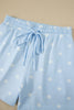 White Polka Dot Short Sleeve Loose Top Drawstring Shorts Set