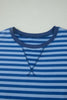 Green Stripe Striped Ribbed Cotton Two-Piece Pant Set with Chest Patch Detail