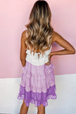 Fiery Red Pink Ombre Swiss Dot Ruffled Tiered Mini Dress