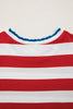 Blue Stripe Contrast Trim Round Neck Short Puff Sleeve Shift Mini Dress