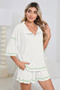 Light Beige-10 Breathable Waffle Color Block Trim 2pcs Casual Short Set