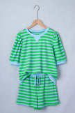 Pink Stripe Puff Short Sleeve T Shirt Matching Shorts Set