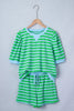 Pink Stripe Puff Short Sleeve T Shirt Matching Shorts Set